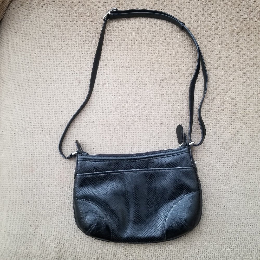 Brighton Black Croc Embossed Crossbody Bag